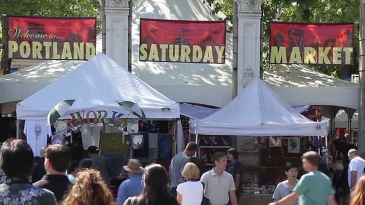 Saturday market signs. Entrance is free.