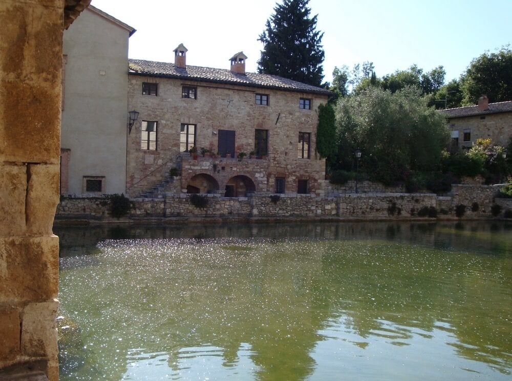 Italian village. The square is filled with thermal water.