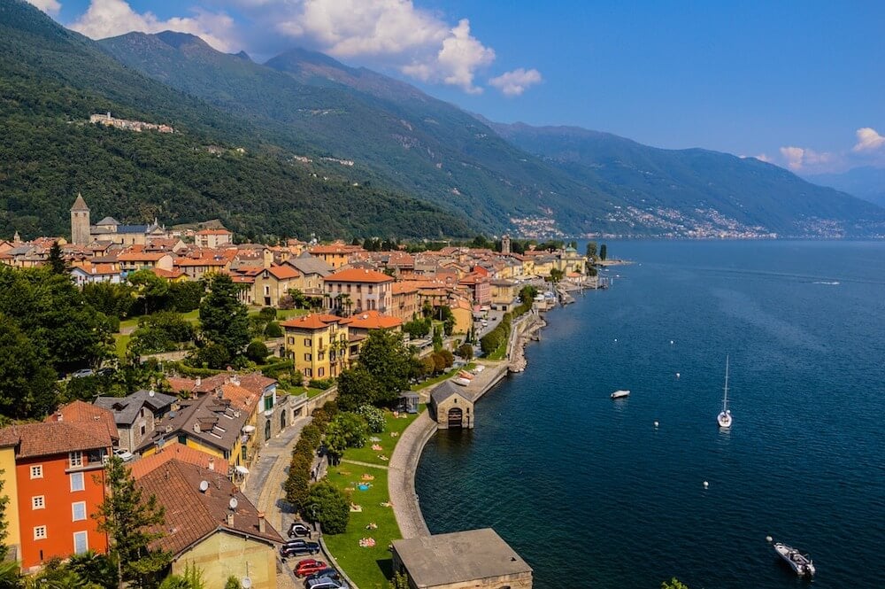 village at the edge of a lake