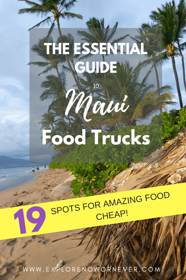 This is your complete guide to the mouth-watering Maui food truck scene + map! From fruity smoothies and wood-fired pizza to Thai and Filipino specialties, I’ve got you covered. (Saving on food means more for sunset Mai Tais, amirite?) It’s even organized by food trucks near Kihei, Lahaina, Road to Hana and the airport! #Mauitravel #mauitravelguide #Mauitraveltips #mauitravelblog #Mauifoodtrucks #Mauifoodguide #wheretoeatinMaui #hawaiitravel