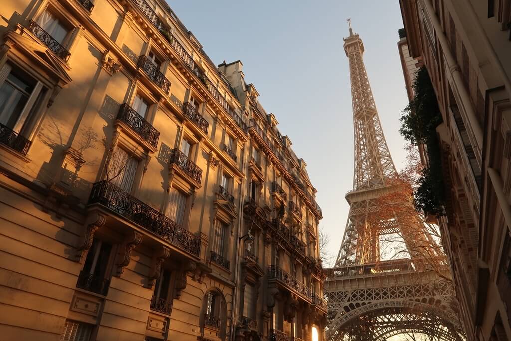 Eiffel Tower view from a street