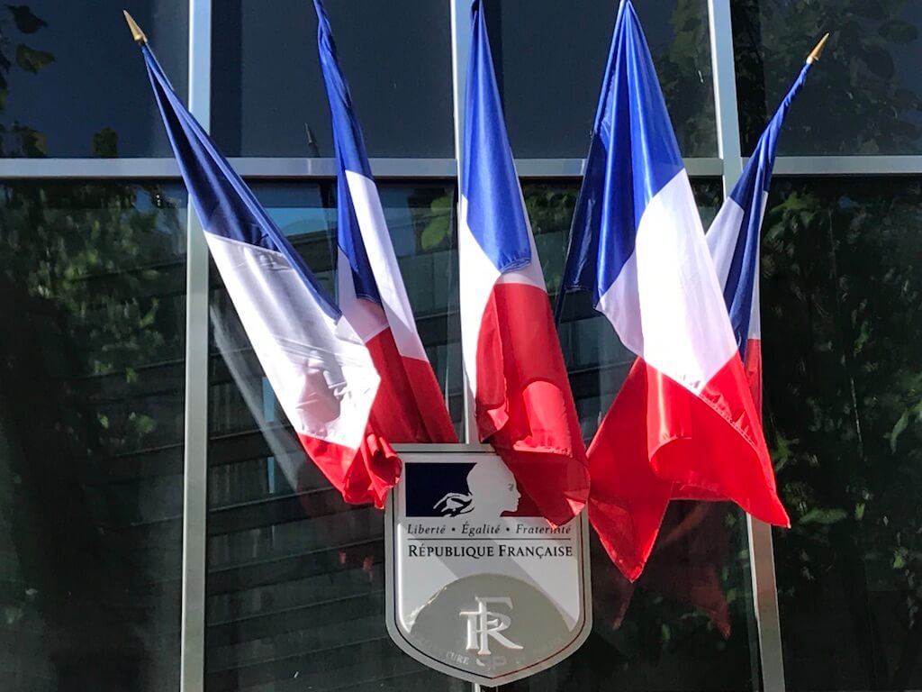 French flag on building in Paris