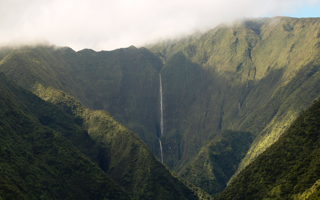 A View of Honokohau Falls, Maui's Tallest Waterfall at 1100 Feet, Featured in the Movie Jurassic Park, Inaccessible to All But Helicopters