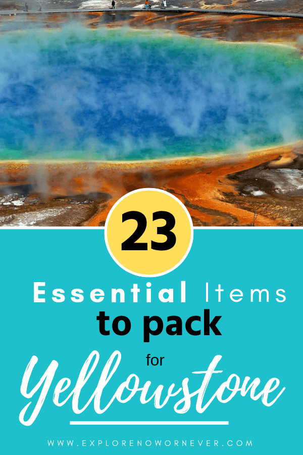 This is the ULTIMATE packing list for summer in Yellowstone National Park! This is a list of 23 essentials—from binoculars to mosquito repellent—to make for an amazing trip. Click here to get the scoop. #yellowstone #yellowstonepackinglist #yellowstonepackinglistsummer #nationalparkpackinglist #usnationalparks