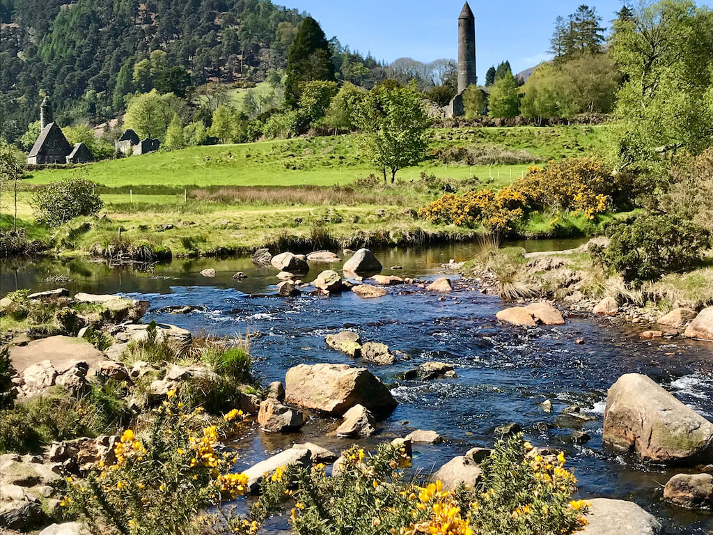 Glendalough River with wildflowers