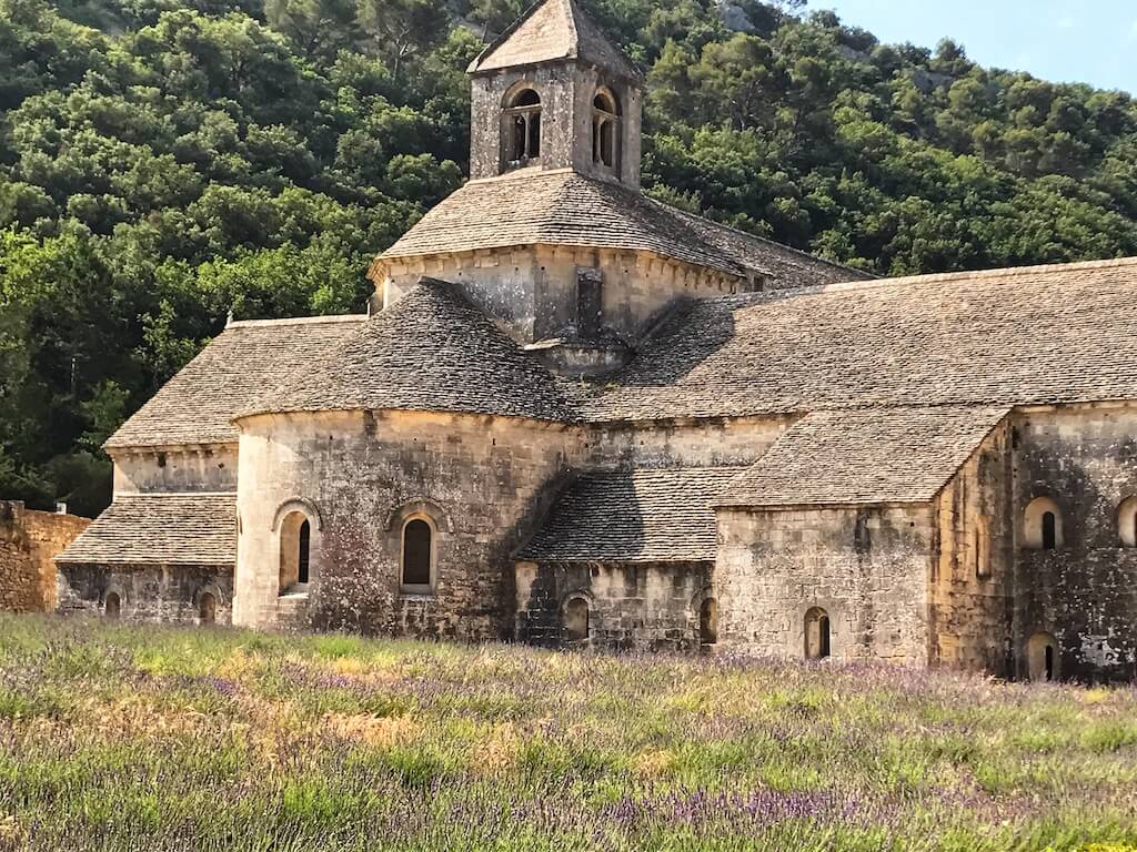 Stone abbey in a lavender field