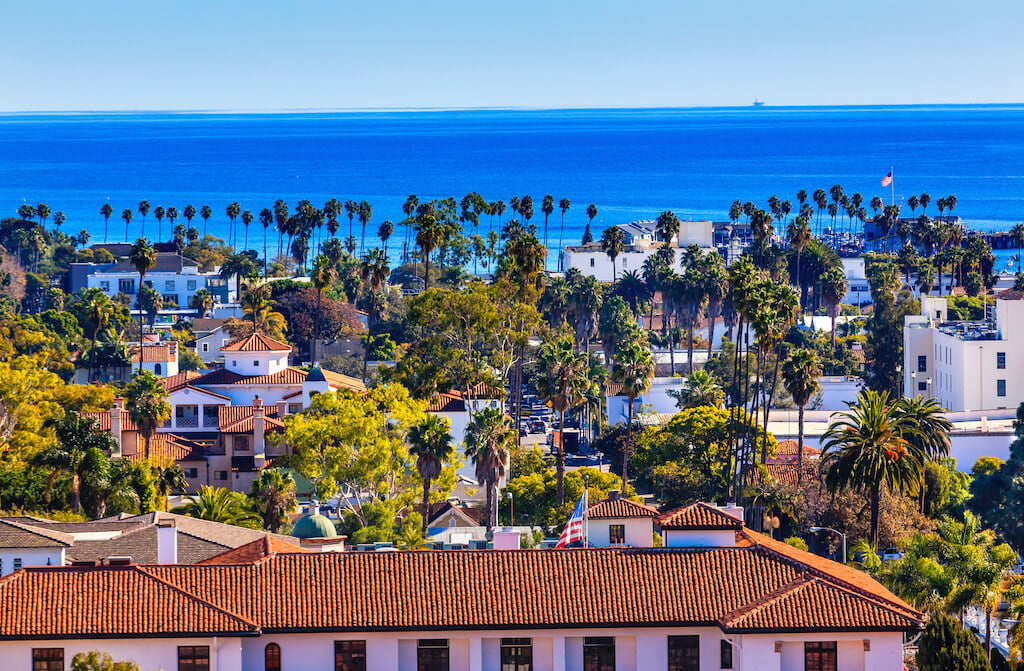 red tile roofs in Santa Barbara California, a great place for California in October