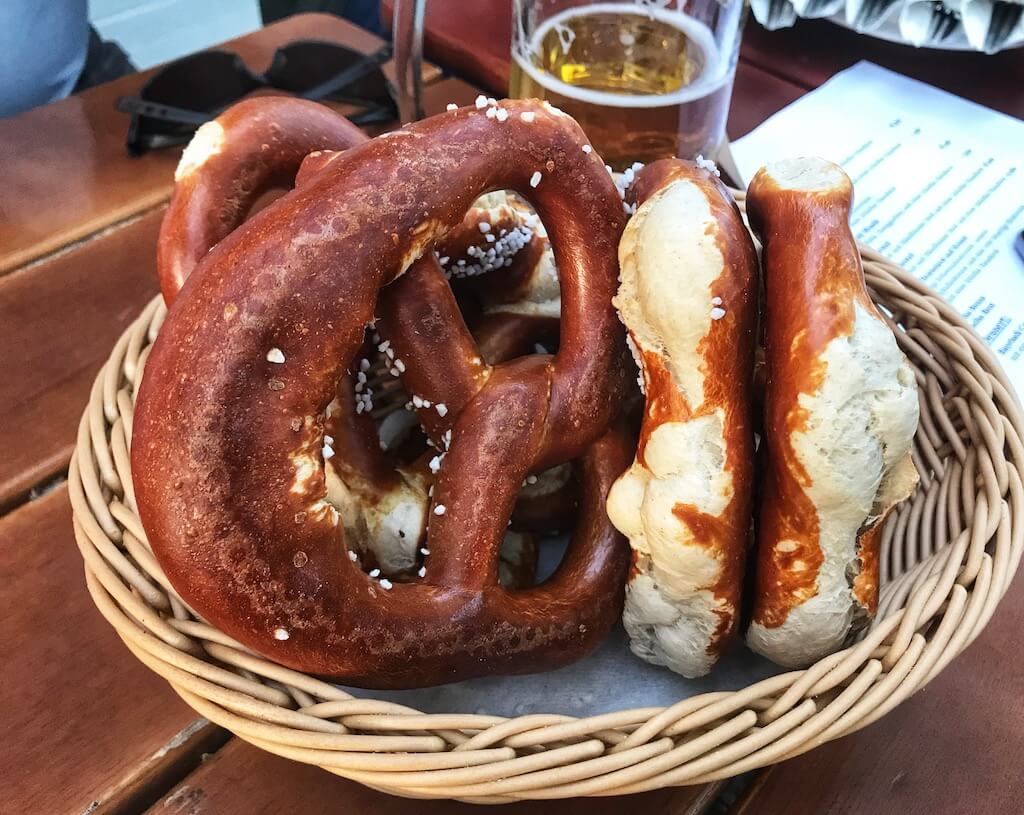 basket of large German pretzels