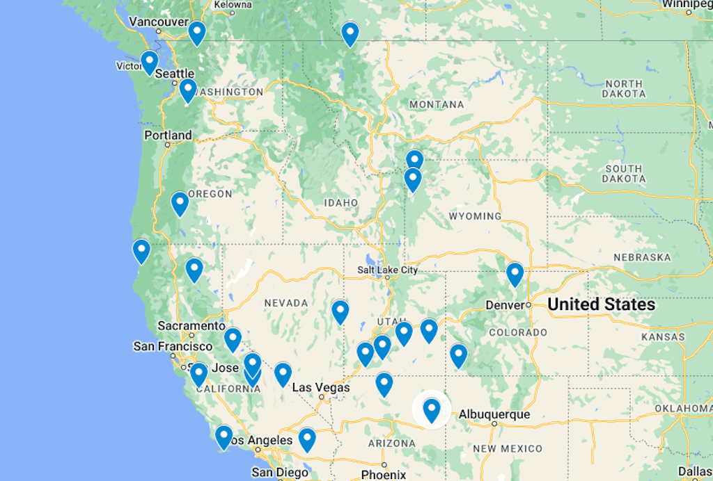 Google image of map of best west coast national parks