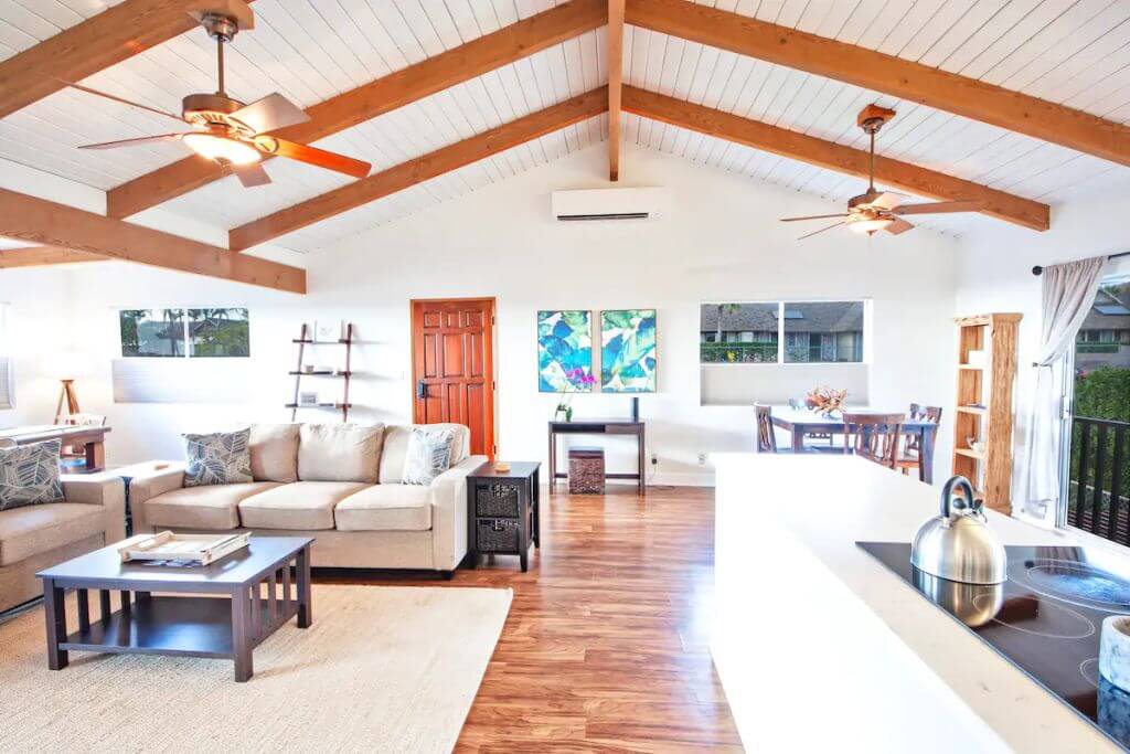 interior of living room in one of the best Lahaina Airbnbs