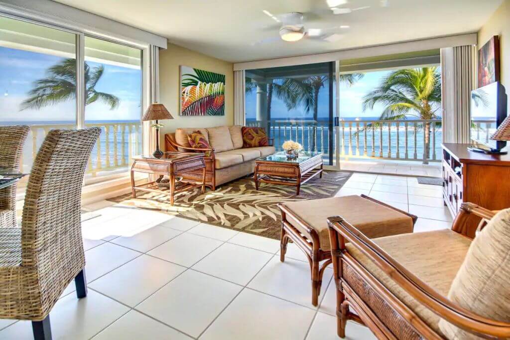 living room inteiror with ocean view