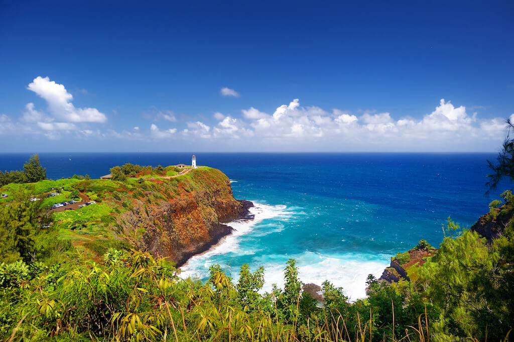 Kilauea lighthouse bay on a sunny day in Kauai