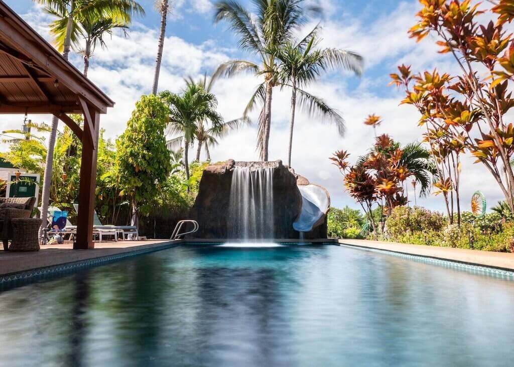 outdoor waterfall pool view