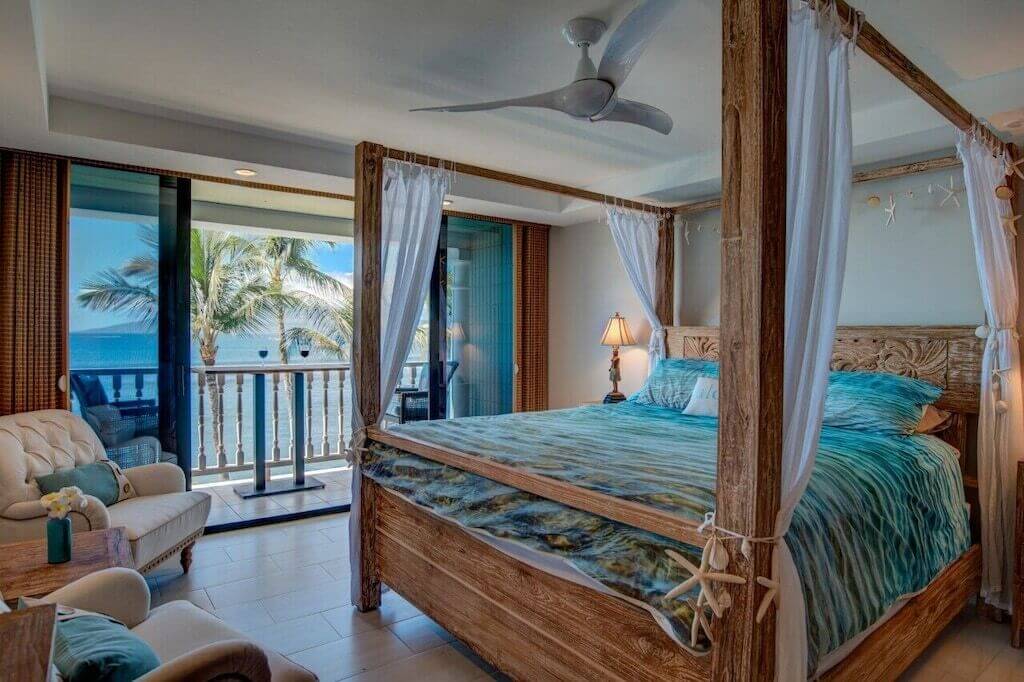 bedroom interior with ocean view