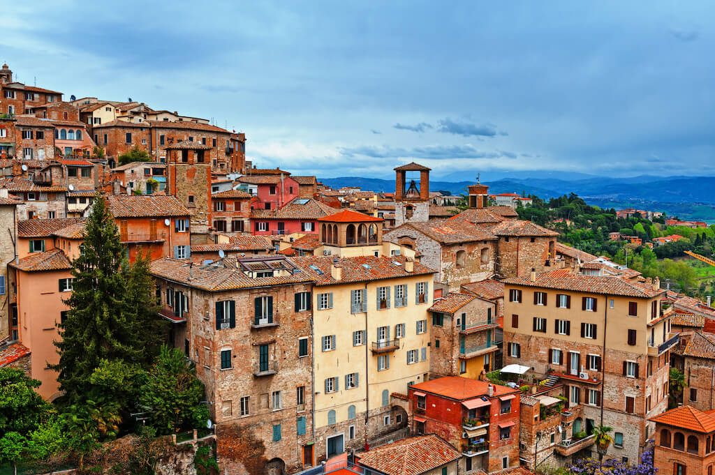 Bird's Eye View to Historic Center City of Perugia, Italy