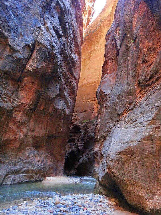 river view in a slot canyon in The Narrows