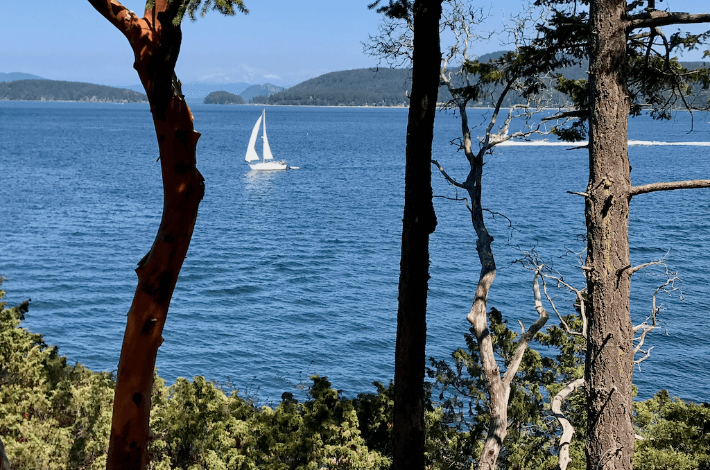 sailboat viewed from Lopez Island
