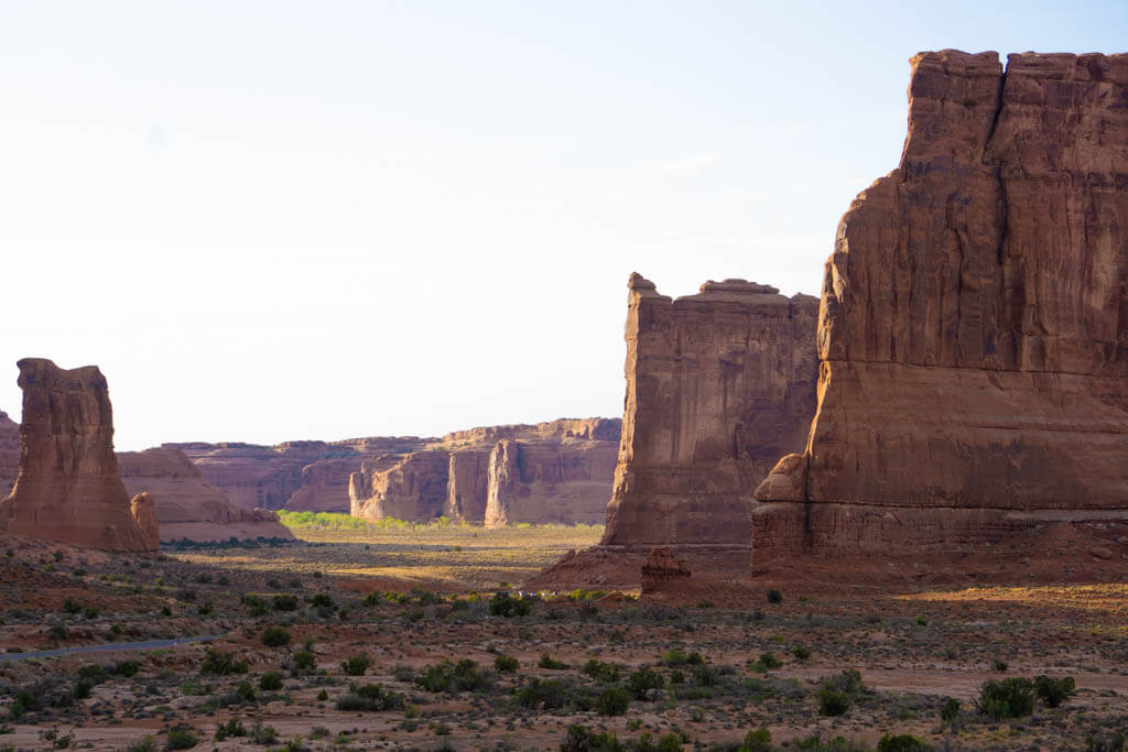 sunset over archest in Arches National Park