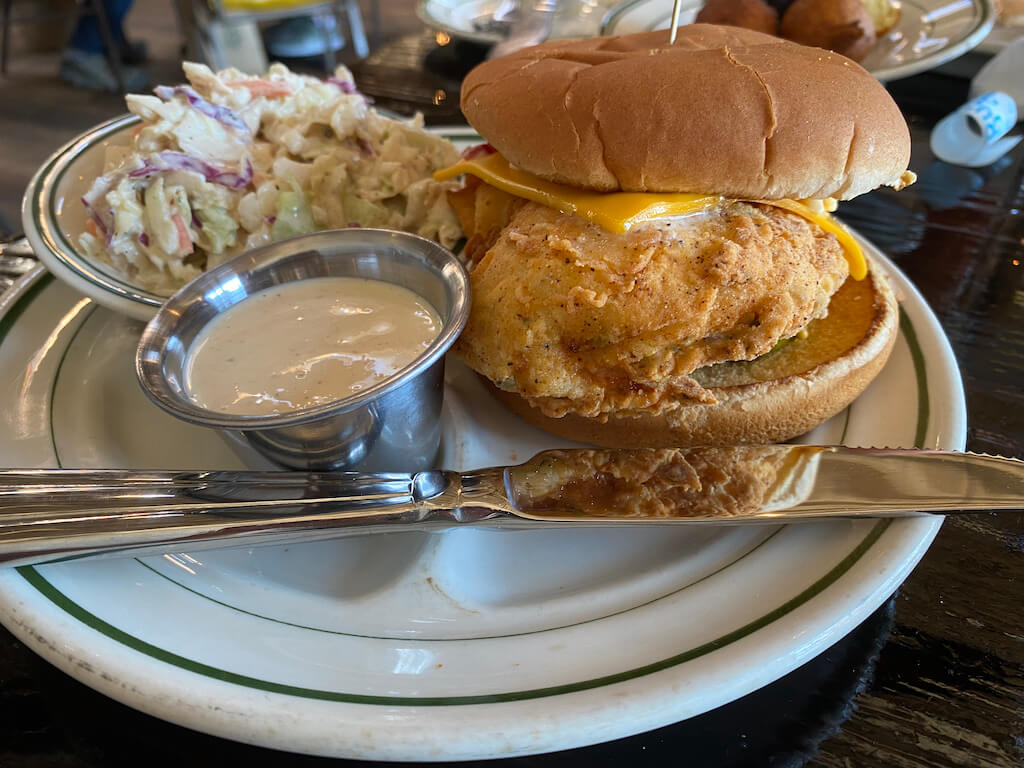 fried chicken sandwich and cole slaw