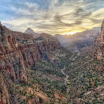 Sunset overlook into valley of Zion National Park