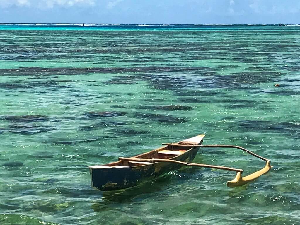 Traditional wooden French Polynesian outrigger canoe