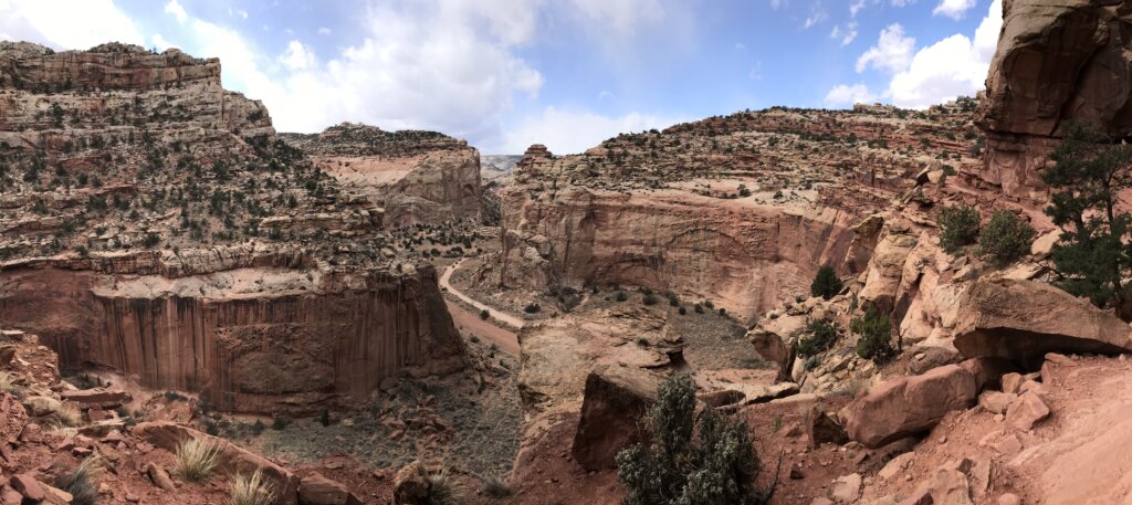 Panoramic view of canyons in Capitol Reef