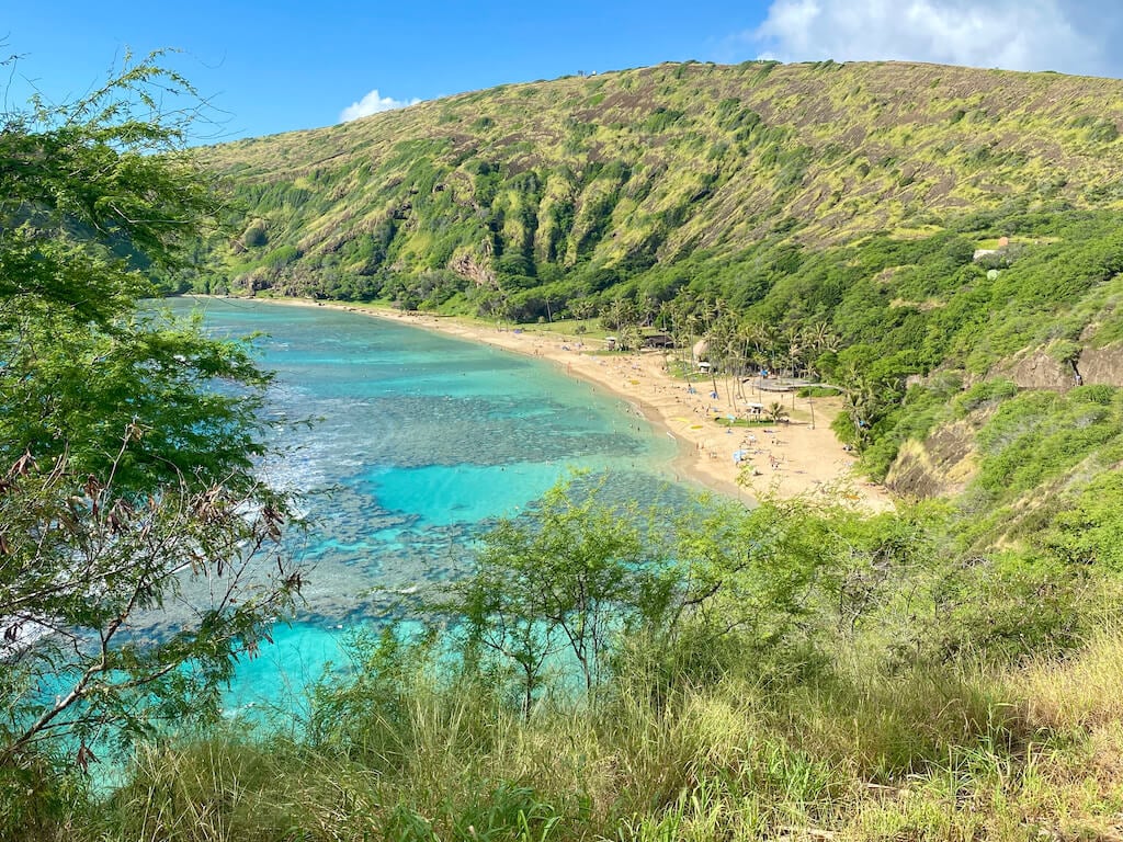 Bay with clear turquoise water and coral reef