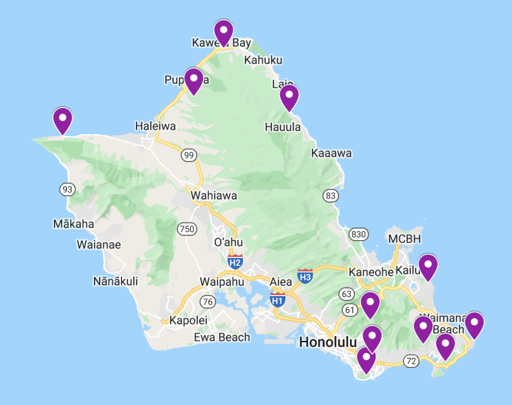 Image of hike locations on Google Map