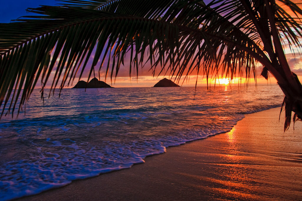 Pacific sunrise at Lanikai beach, Hawaii
