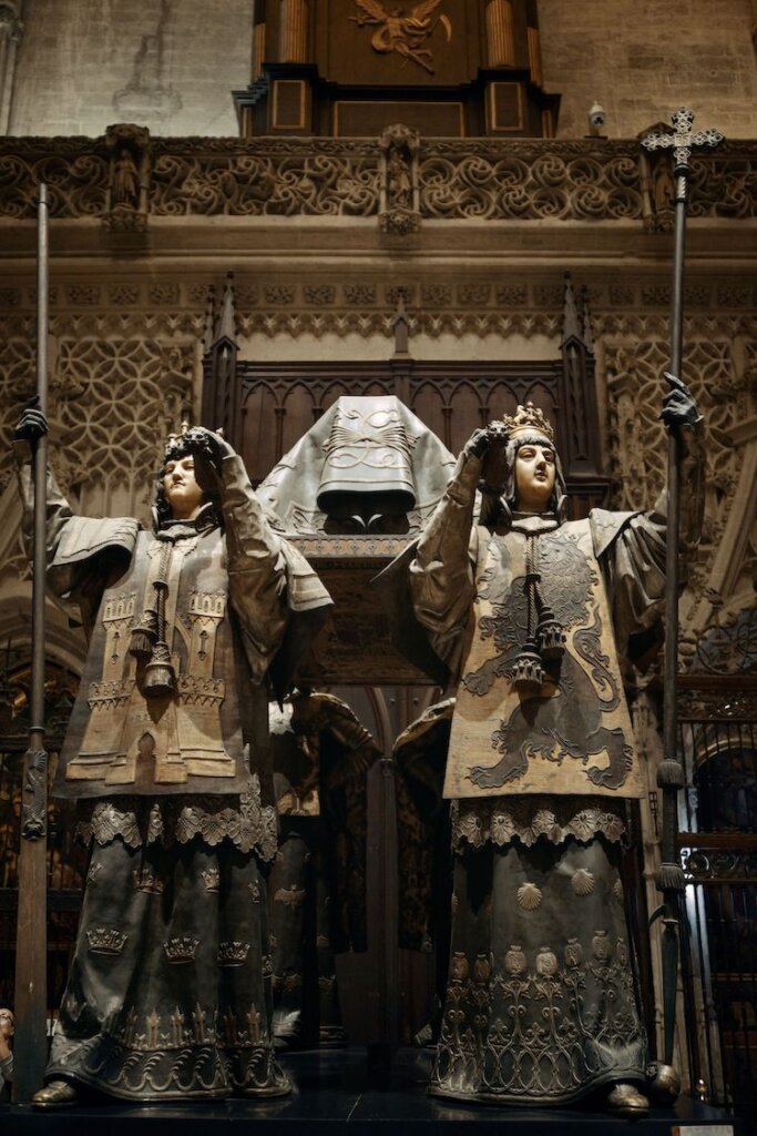 The tomb of Christopher Columbus in the Cathedral of Saint Mary of the See or Seville Cathedral.