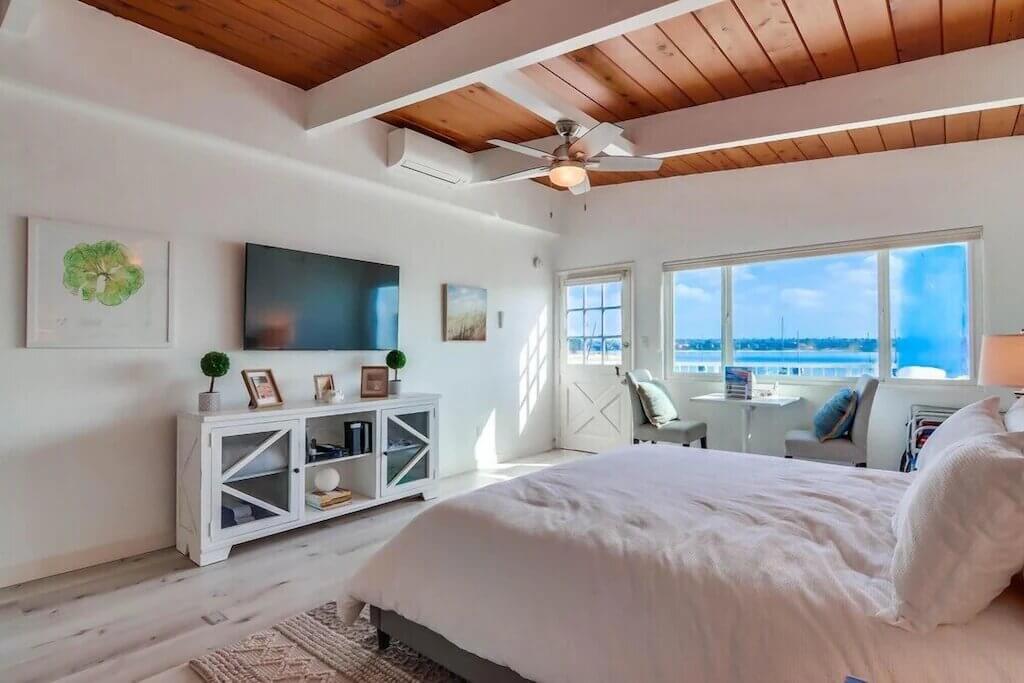 light filled interior of Mission Bay studio with ocean view