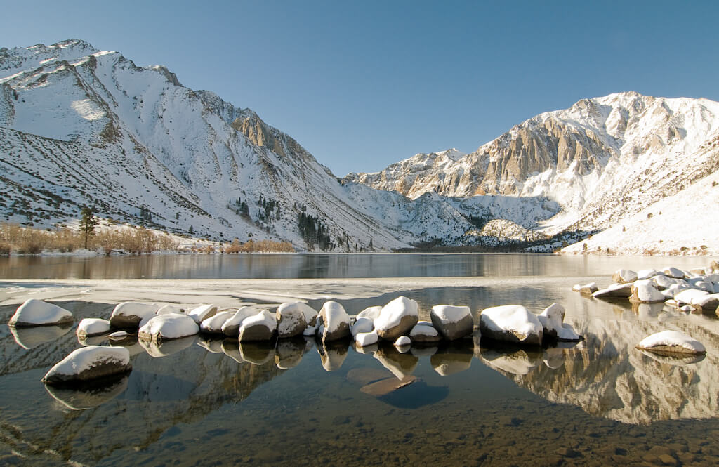 Convict Lake covered in snow