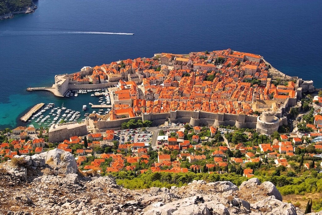 aerial view of walled city of Dubrovnik