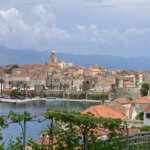 Old Town with tile roofs on Korcula island, Croatia