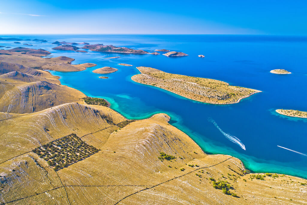 Kornati islands national park. Unique stone desert islands in Mediterranean archipelago. Dalmatia region of Croatia