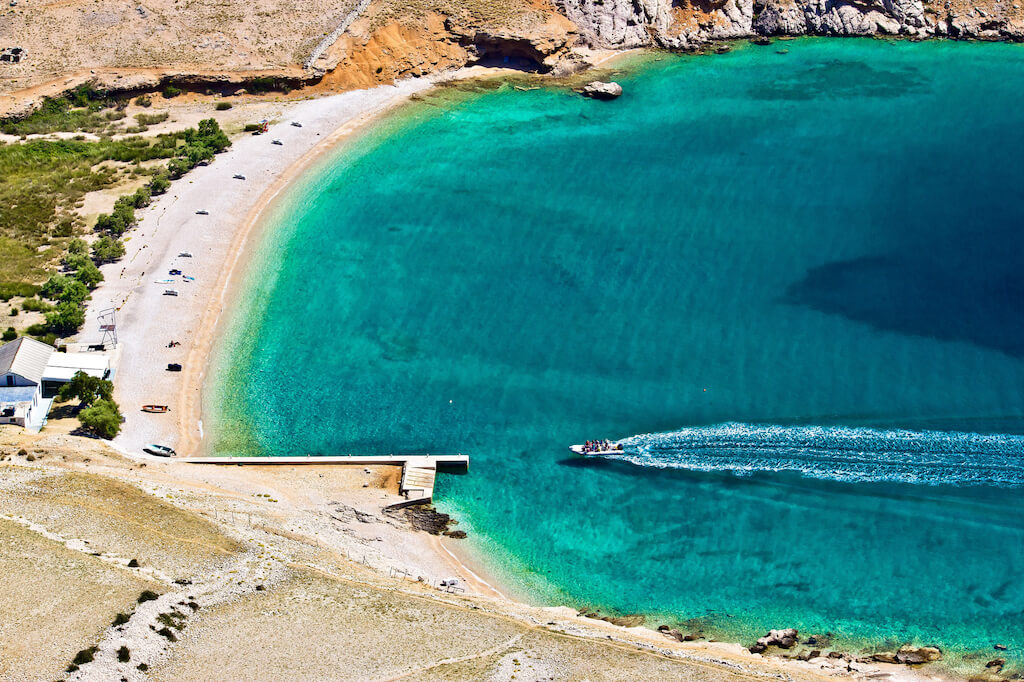 Beautiful pebbles & sand hidden turquoise beach on Island of Krk, Croatia