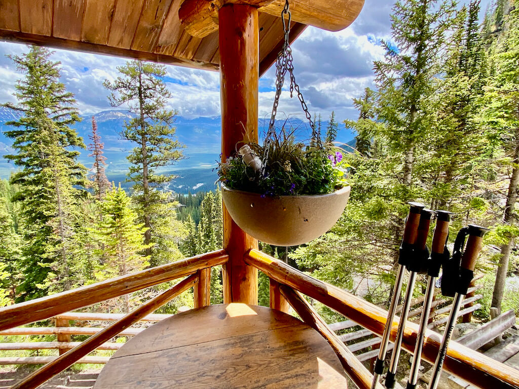 table with a view of the mountains at Lake Agnes Teahouse