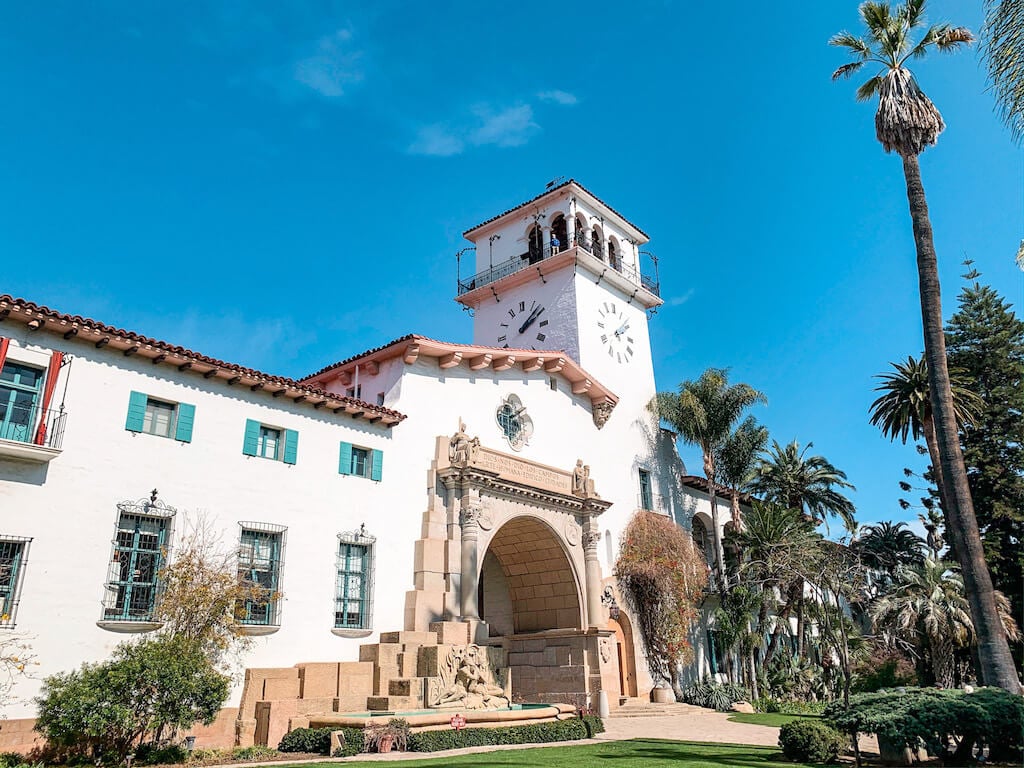 white stucco Spanish style courthouse in Santa Barbara