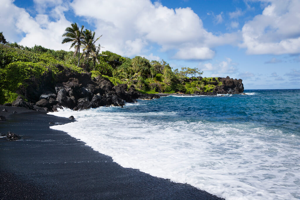 Black sand beach in Maui, Hawaii.