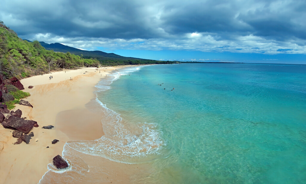 Beautiful view of Big beach on maui hawaii island with azure ocean
