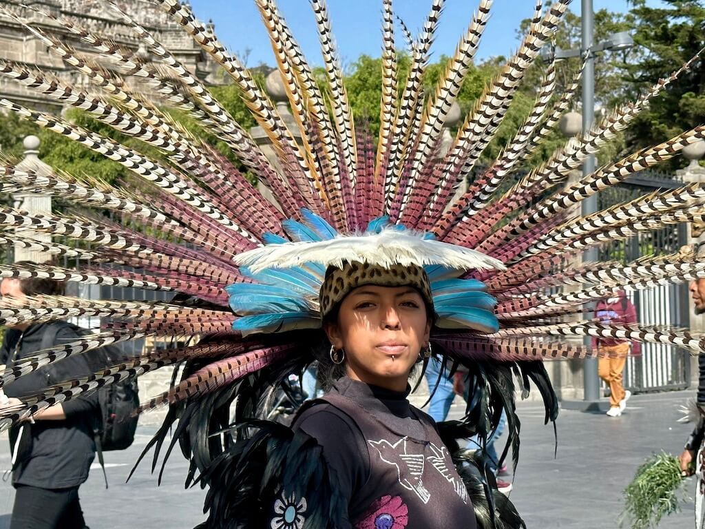 Aztec woman in ceremonial dress in the Zocolo