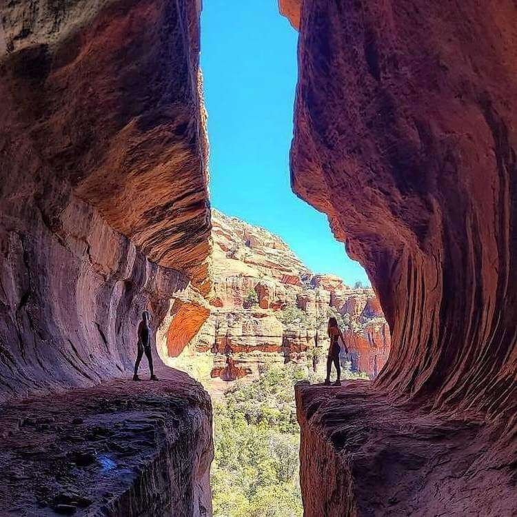 View out of slot canyon, Sedona, Arizona