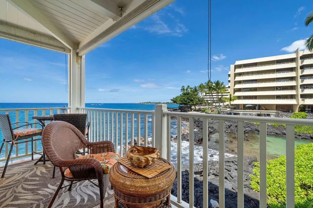 ocean and reef view from lanai of Hale Kona Kai, one of the best condos in Kona