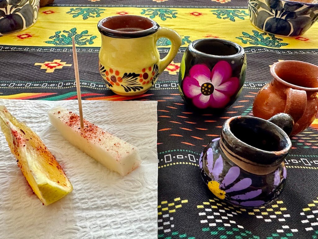 colorful Mexican pottery for a pulco tasting