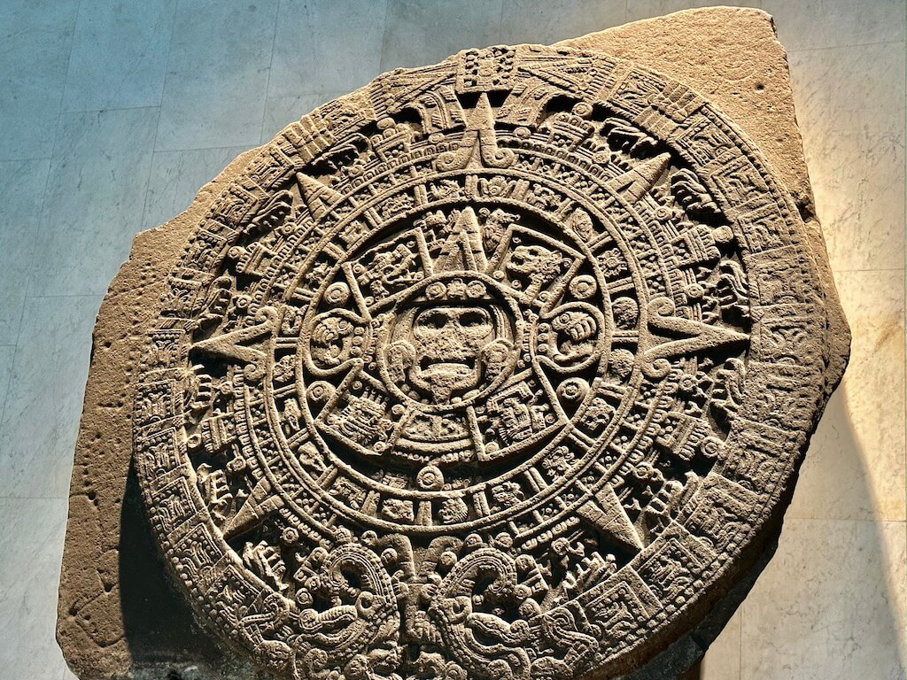 the famous stone sun dial at the Anthropology Museum, Mexico City