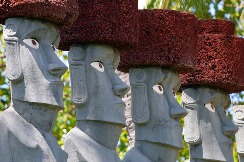 statues of Polynesian Cultural Center on Oahu