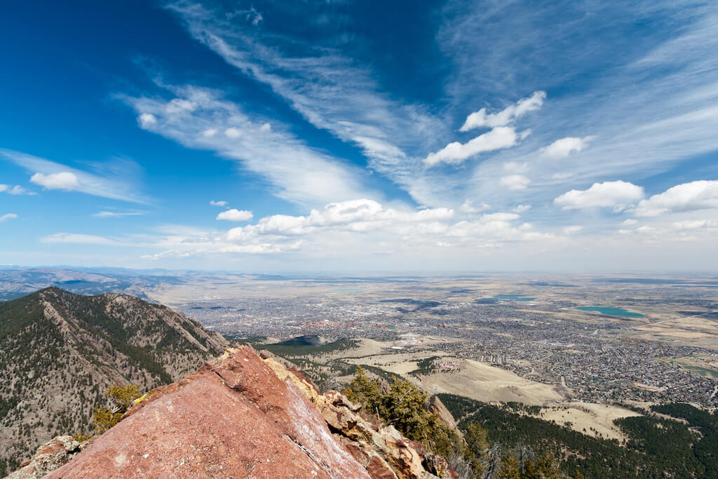 Panoramic view of Boulder, Colorado from the top of a Mountain