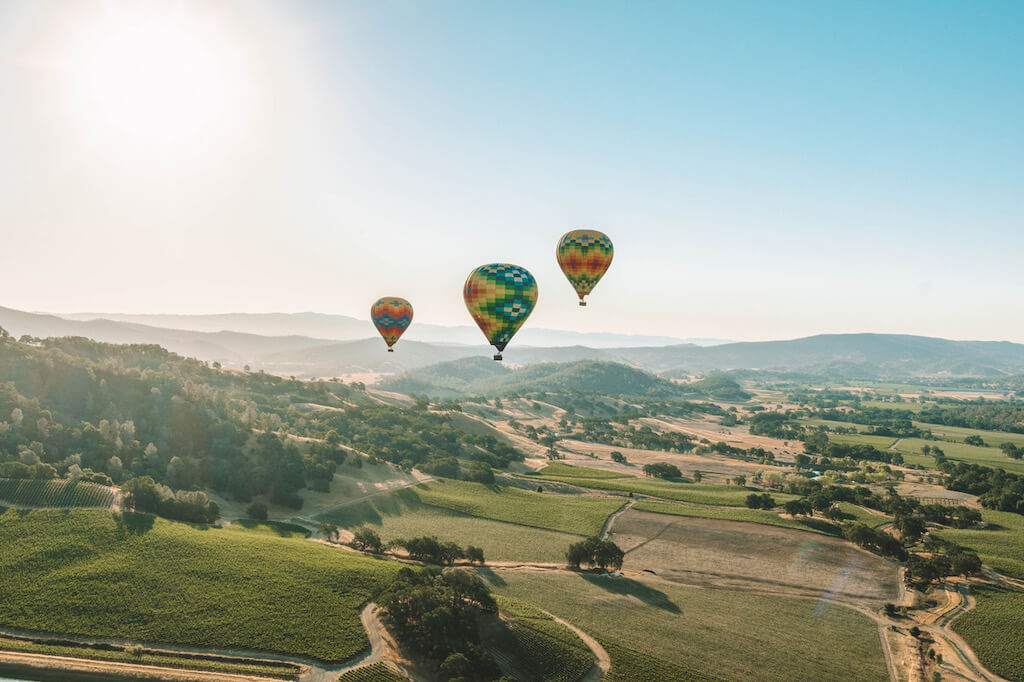 Hot air balloons over Napa Valley, California, USA