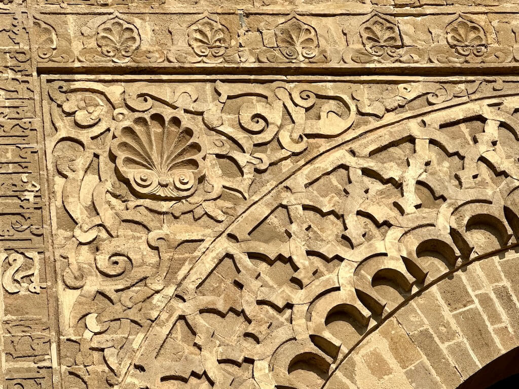 close up of stone carvings on a kasbah in Rabat.
