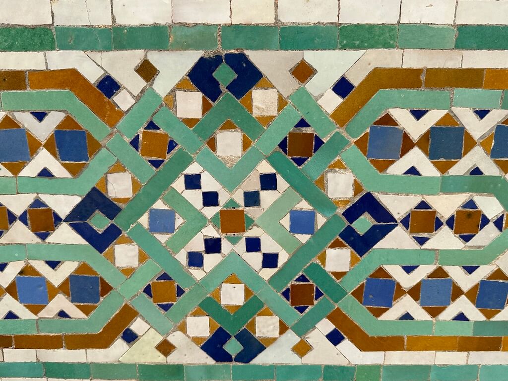 close-up view of colorful tile pattern